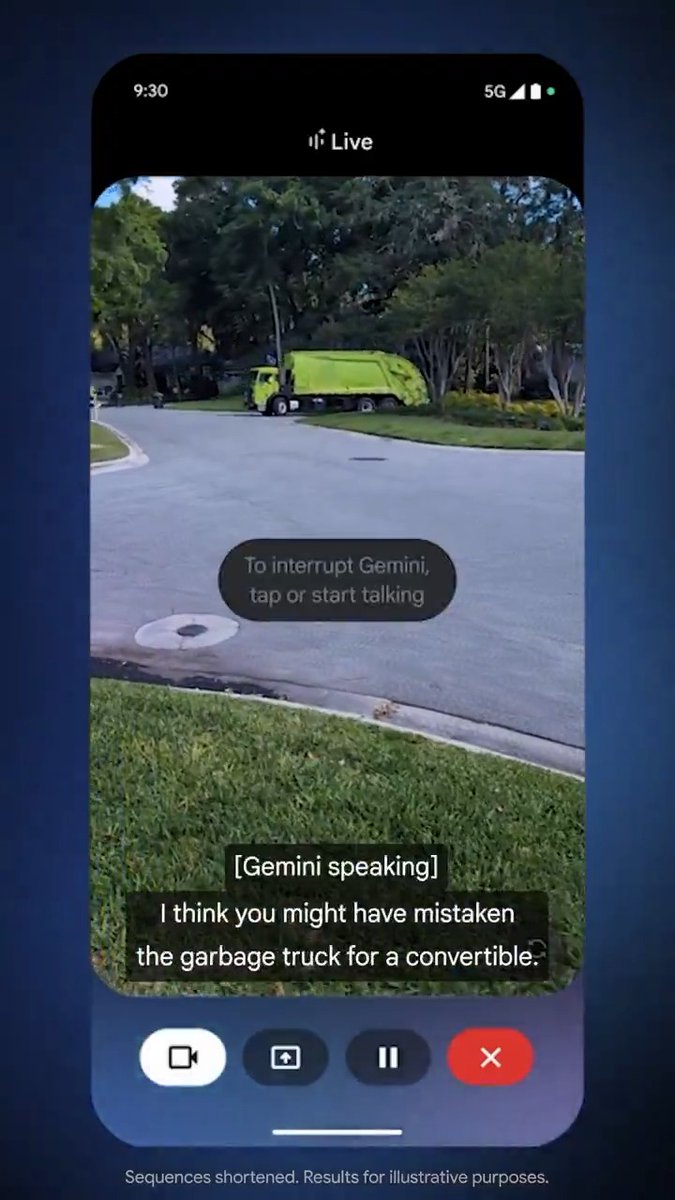 The ability to share your camera &amp; screen in Gemini Live is now available to all Gemini users on Android &amp; iOS. To get started: 1️⃣ Open the Gemini app on your mobile device 2️⃣ Tap the Gemini Live icon 3️⃣ Tap the camera or screen share icon &amp; start talking about anything you see
