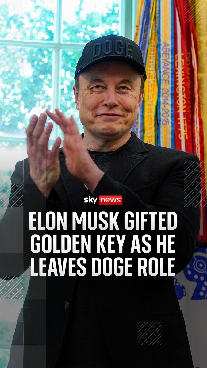 'I'll continue to be a friend and adviser to the president.'⁠ ⁠ Watch the moment Donald Trump gifted Tesla CEO Elon Musk a ceremonial golden key to the White House to thank him for his work with the Department of Government Efficiency.⁠