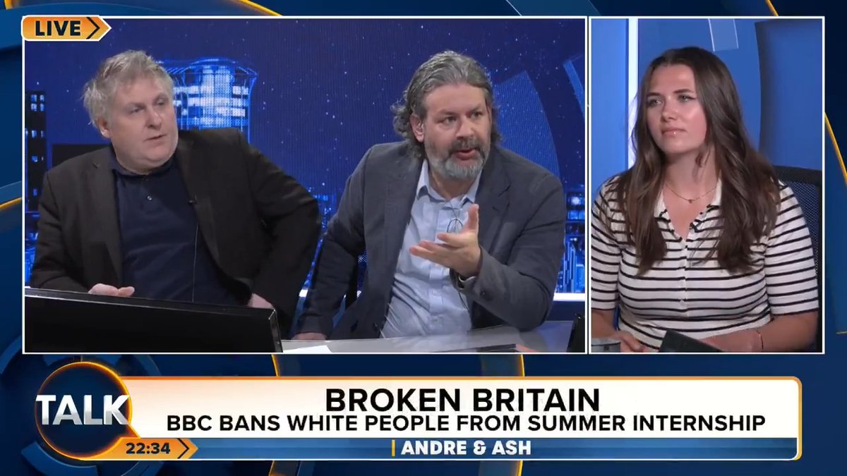The BBC has banned white people from applying for a summer internship scheme. Chloe Dobbs: "Is this even legal? This is just blatant racism." André Walker Ash Chloe Dobbs