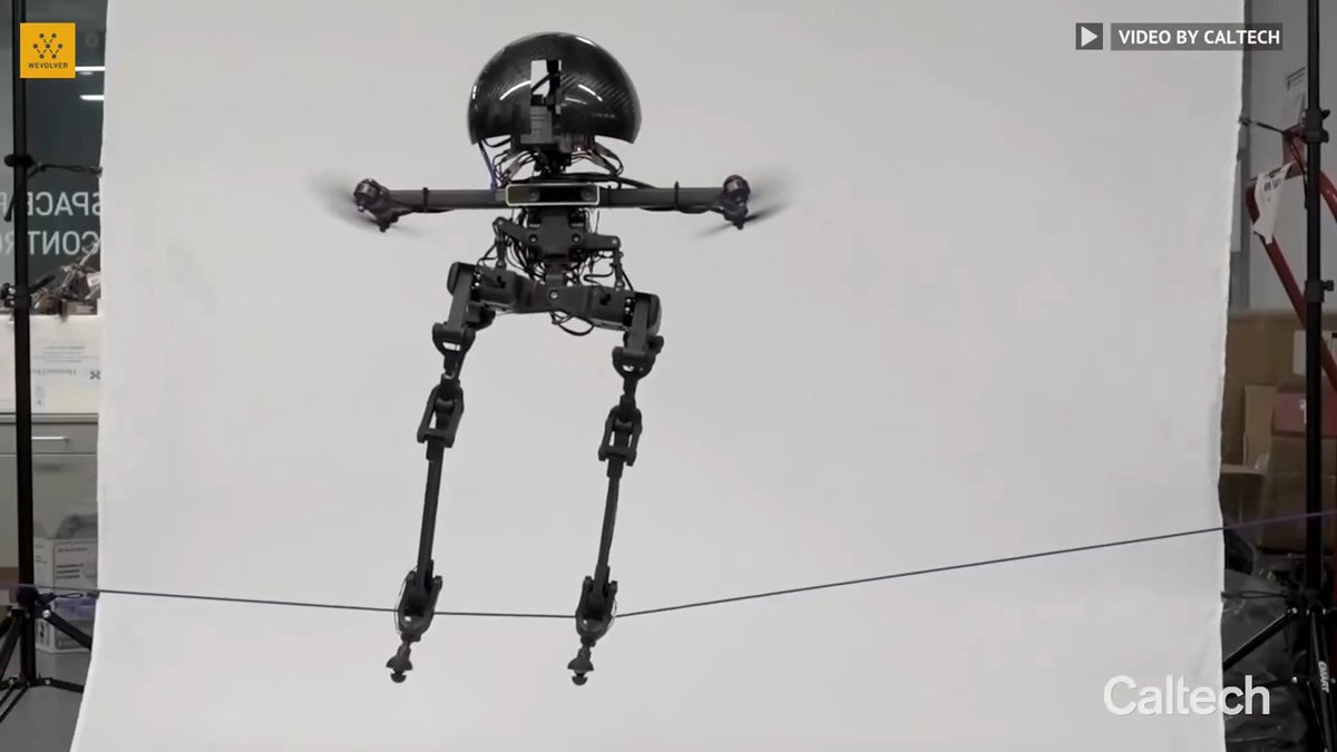 Researchers at Caltech have built a bipedal robot that combines walking with flying to create a new type of locomotion, making it exceptionally nimble and capable of complex movements. Part walking robot, part flying drone, LEONARDO (short for LEgs ONboARD drOne, or LEO for short) can walk a slackline, hop, and even ride a skateboard. Developed by a team at Caltech's Center for Autonomous Systems and Technologies (CAST), LEO is the first robot that uses multi-joint legs and propeller-based thrusters to achieve a fine degree of control over its balance. Video Credit: Caltech #robots #robotics #engineering #caltech -------------------------------- Stay ahead of the curve! Follow us now on our WhatsApp ( and Telegram ( channels and stay updated about the cutting edge.