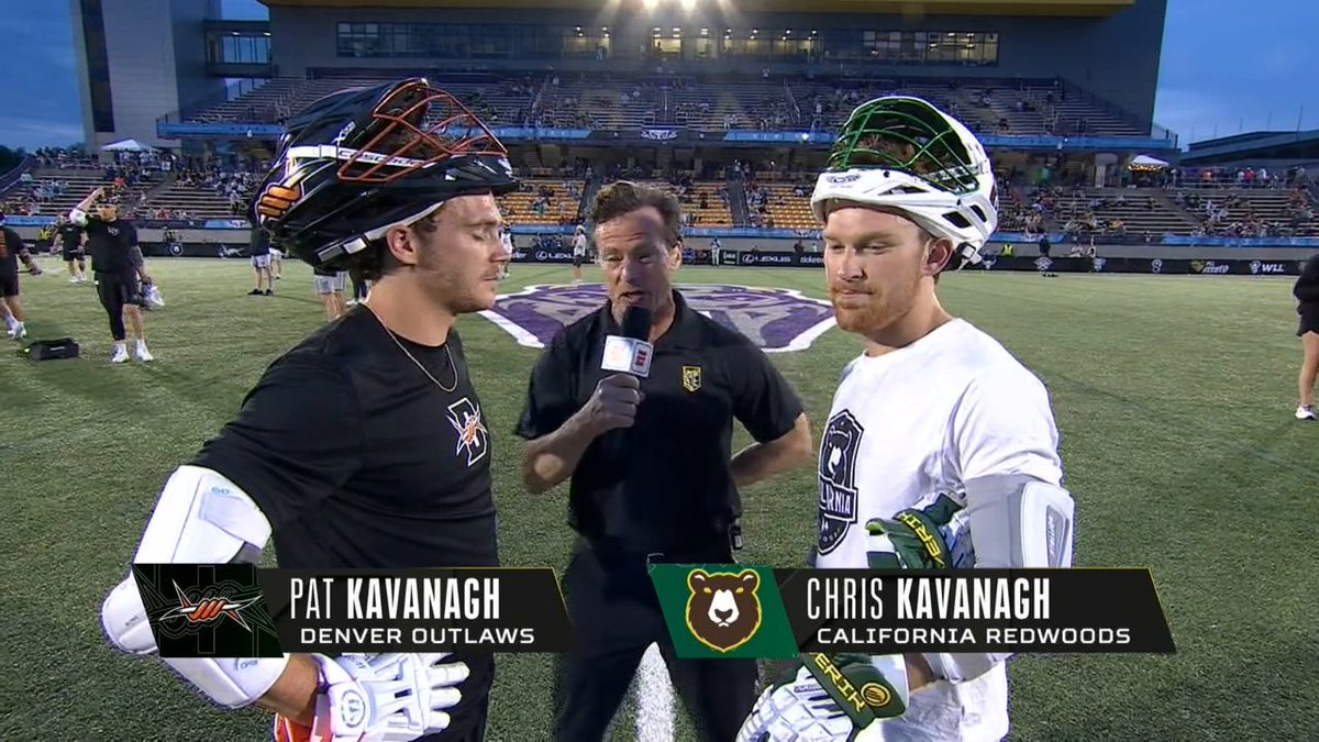 The battle of the Kavanagh brothers 🔥 The former Notre Dame Lacrosse national champs met at midfield ahead of Denver Outlaws and California Redwoods season opener 🍿