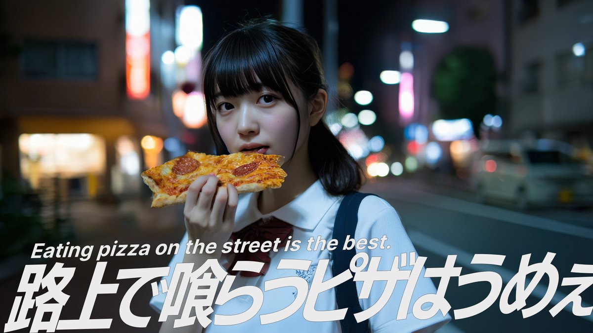 「路上で喰らうピザはうめぇ」MV AI生成動画 ピザモグモグ Midjourney v7 で画像生成 KLING AI 2.1 Pro で動画生成 Suno AI 4.5 で音楽生成 #KlingAI #Midjourney #sunoai