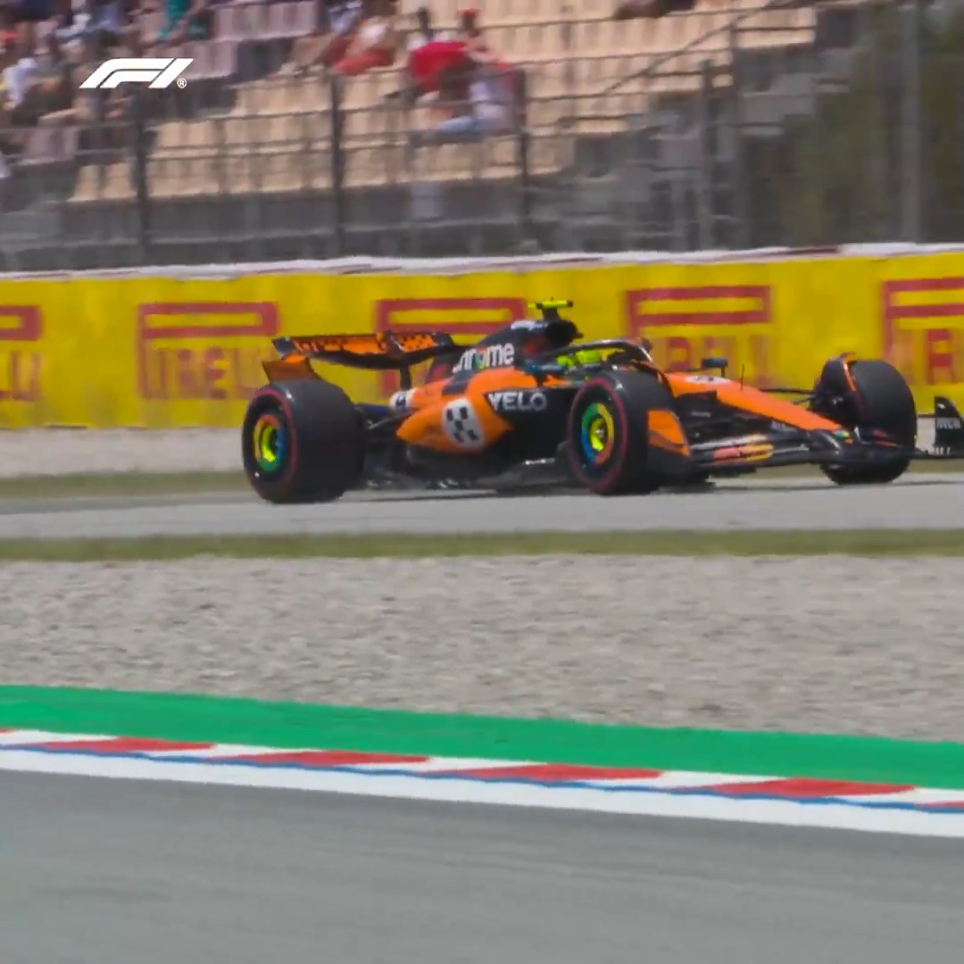 Taking to the run-off 💨 Lando Norris catches a high-speed slide, but quickly recovers down the escape road in FP3! #F1 #SpanishGP