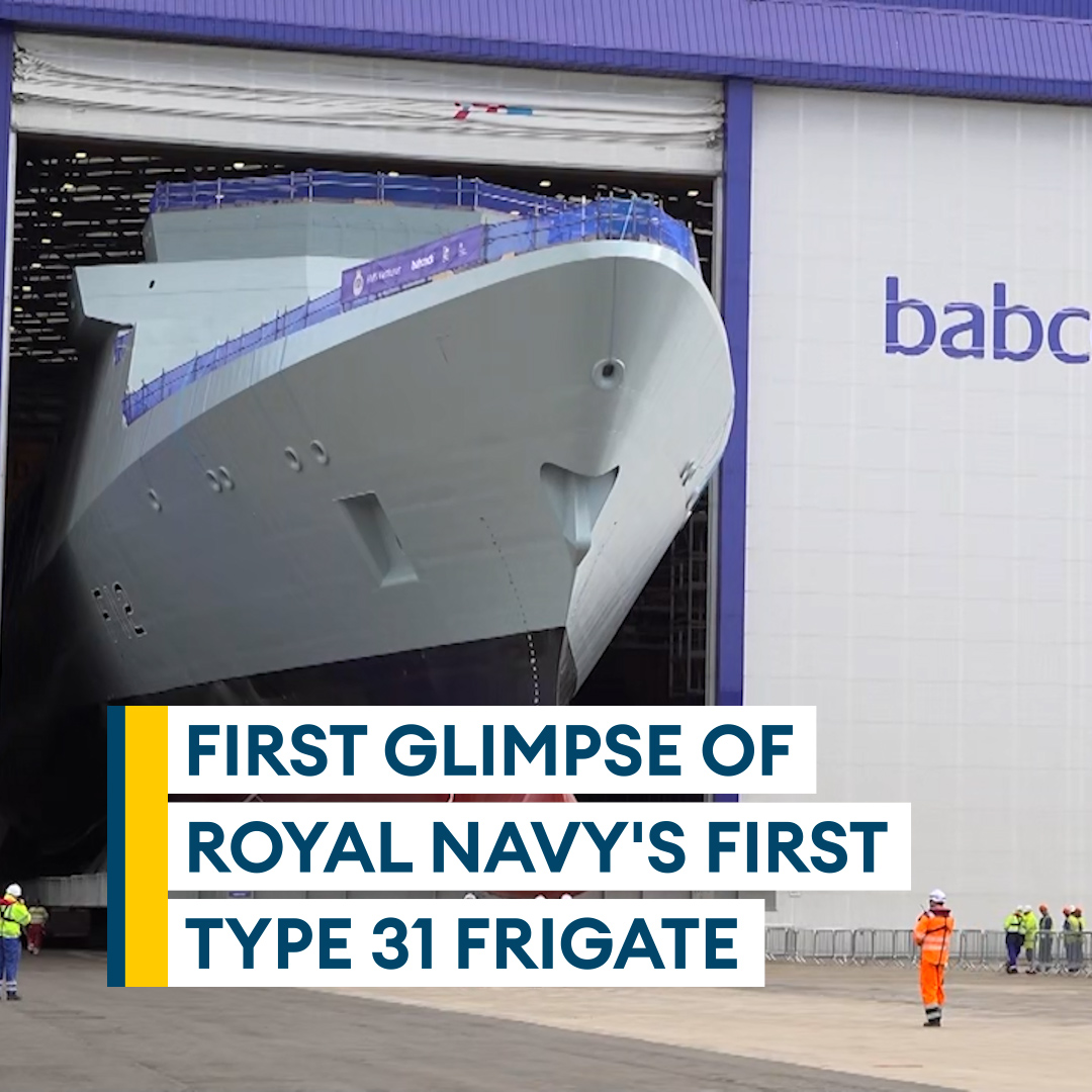 Venturing out of her build hall🤩🛳 The first new Type 31 Frigate being built for the Royal Navy has been rolled out of the build hall where it's being constructed. HMS Venturer is the first of five 'Inspiration Class' ships. Read more🔗