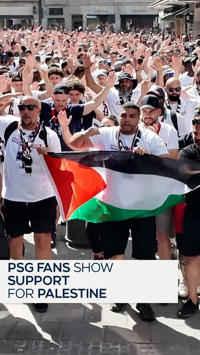 Thousands of Paris Saint-Germain (PSG) supporters rally in Munich and show their support for Palestine ahead of the UEFA Champions League final against Inter Milan