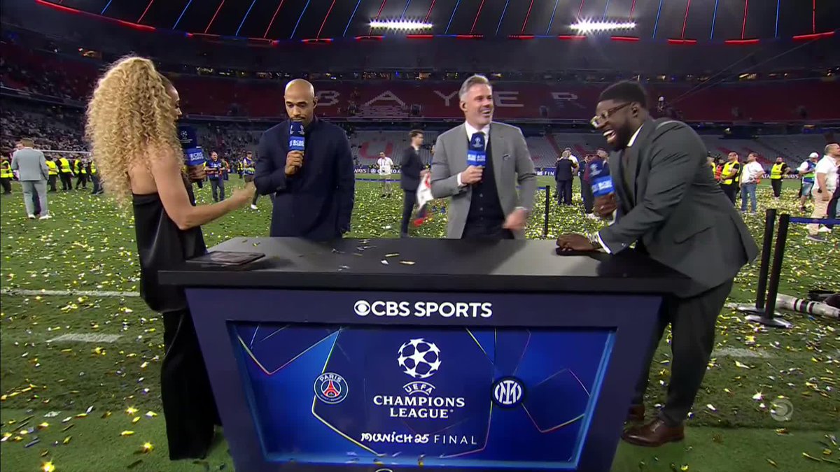 "Someone has to be professional." Thierry Henry has got Kate Abdo's back but Jamie Carragher and Micah Richards weren’t letting her get away with that one 😭