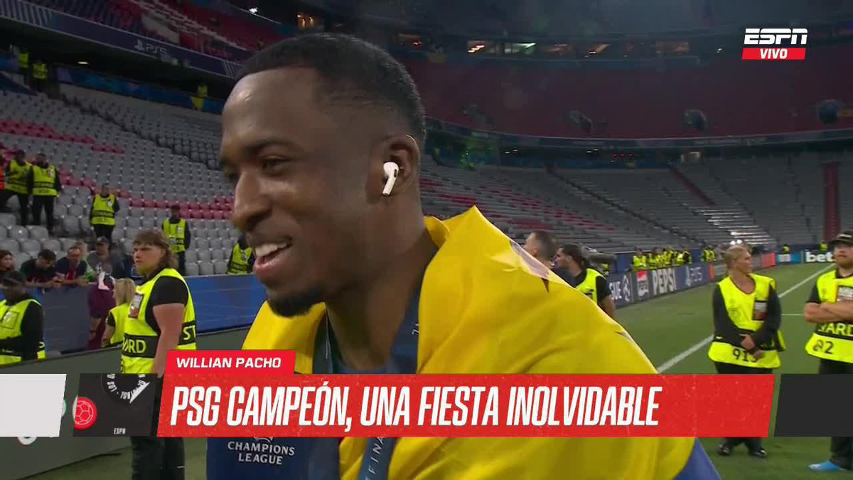¡LA FELICIDAD DE PACHO! 🇪🇨 El ecuatoriano Willian Pacho y su alegría tras conseguir la #CHAMPIONSxESPN con PSG. 📺 No te pierdas #ESPNEquipoF en vivo por #DisneyPlus