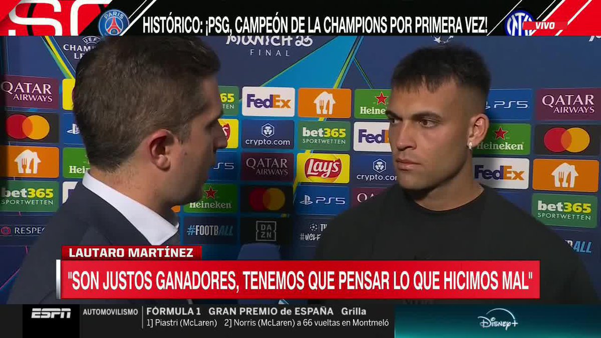 "Voy a dar todo para volver a jugar una final, para volver a llevar al Inter a lo más alto de Europa". ✍️ Lautaro Martínez luego de la FINAL de la #CHAMPIONSxESPN. 📺 #DisneyPlus