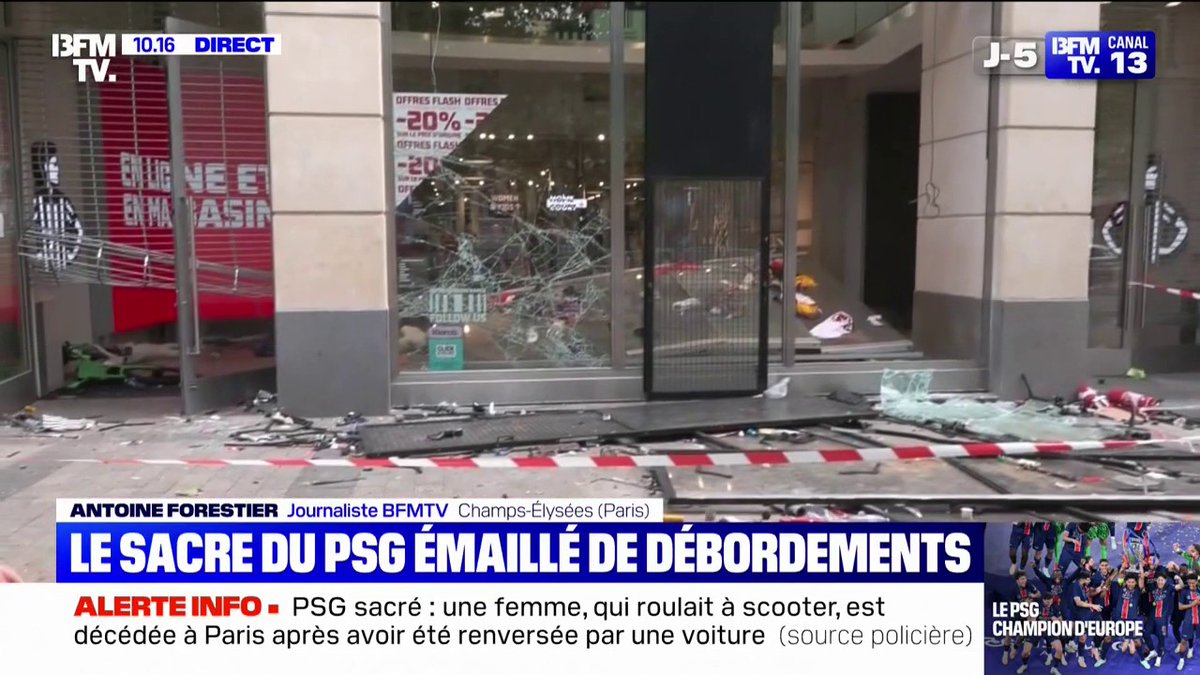 Cรฉlรฉbrations de la victoire du PSG: un magasin sur les Champs รlysรฉes saccagรฉ en marge des festivitรฉs