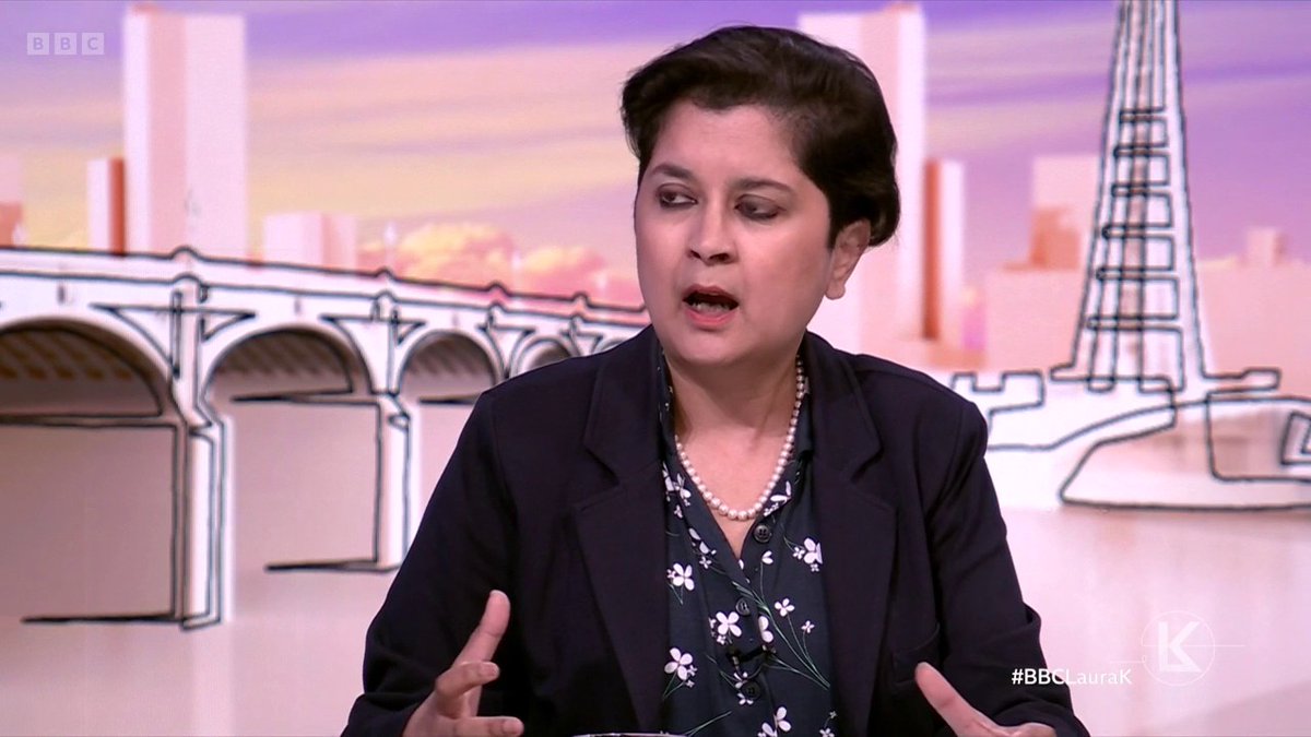 "Where are all of these weapons going to end up? Quite possibly in the hands of people we don't want" Baroness Shami Chakrabarti says she is "concerned about weapons proliferation" as the government sets a 3% defence spending target #BBCLauraK