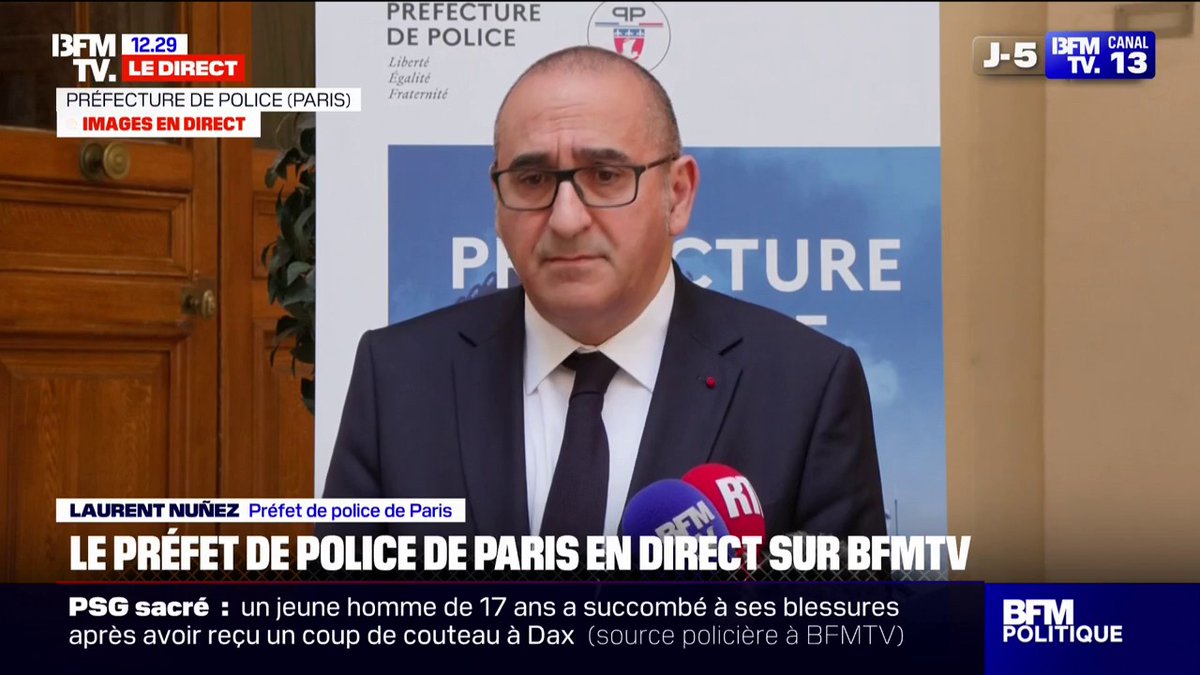 PSG-Inter: Laurent Nuñez évoque la présence de “bandes de pilleurs et de casseurs” sur les Champs-Élysées durant la rencontre