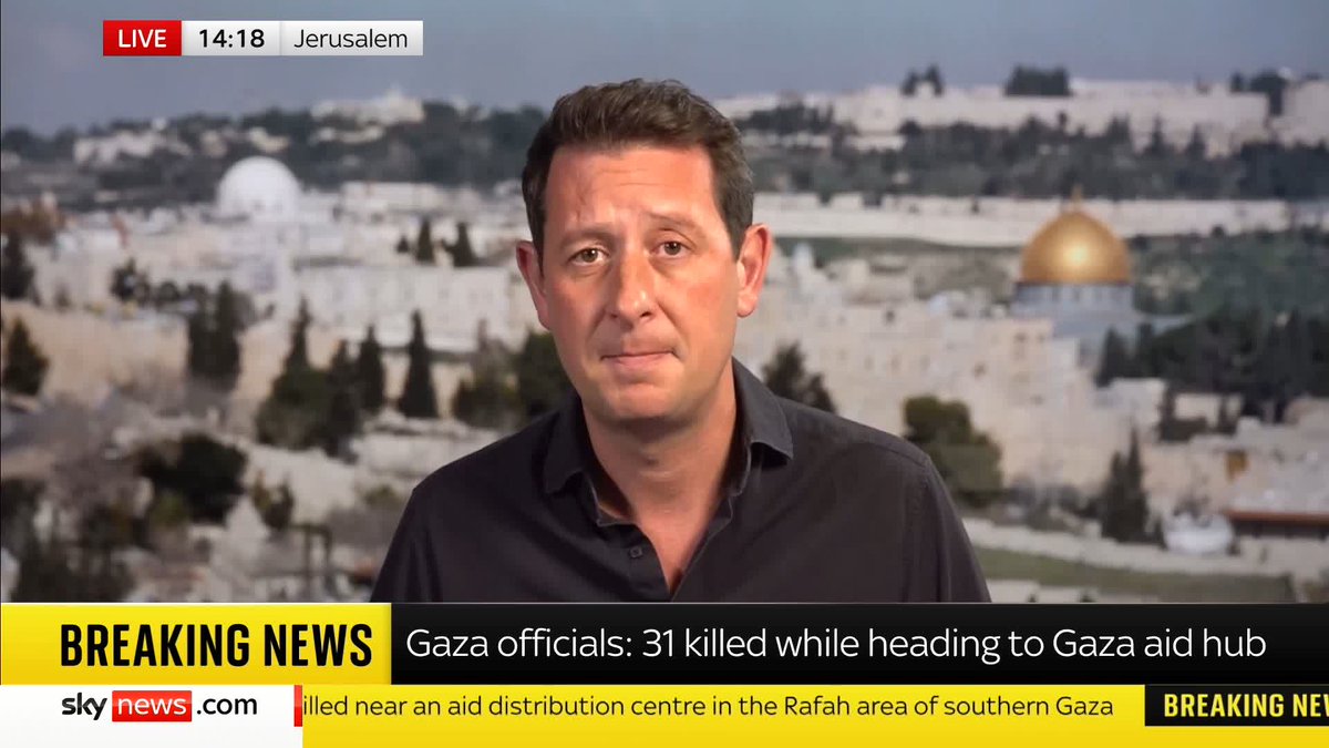 At least 31 people have been killed near an aid distribution centre in the Rafah area of southern Gaza, according to the Hamas-run Palestinian health ministry. Sky's Alistair Bunkall has the latest 📺 Sky 501, Virgin 602, Freeview 233 and YouTube