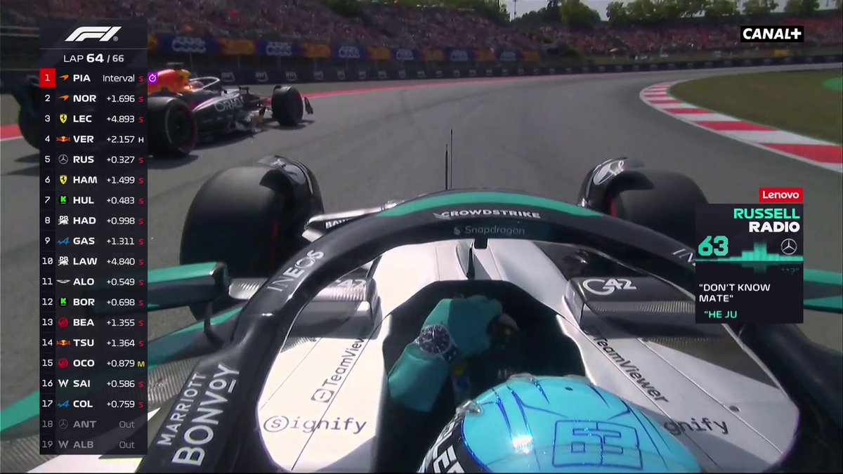 "ÇA C'EST INACCEPTABLE !" Verstappen va au contact avec Russell après avoir reçu la consigne de lui rendre la position 😳 #SpanishGP #F1