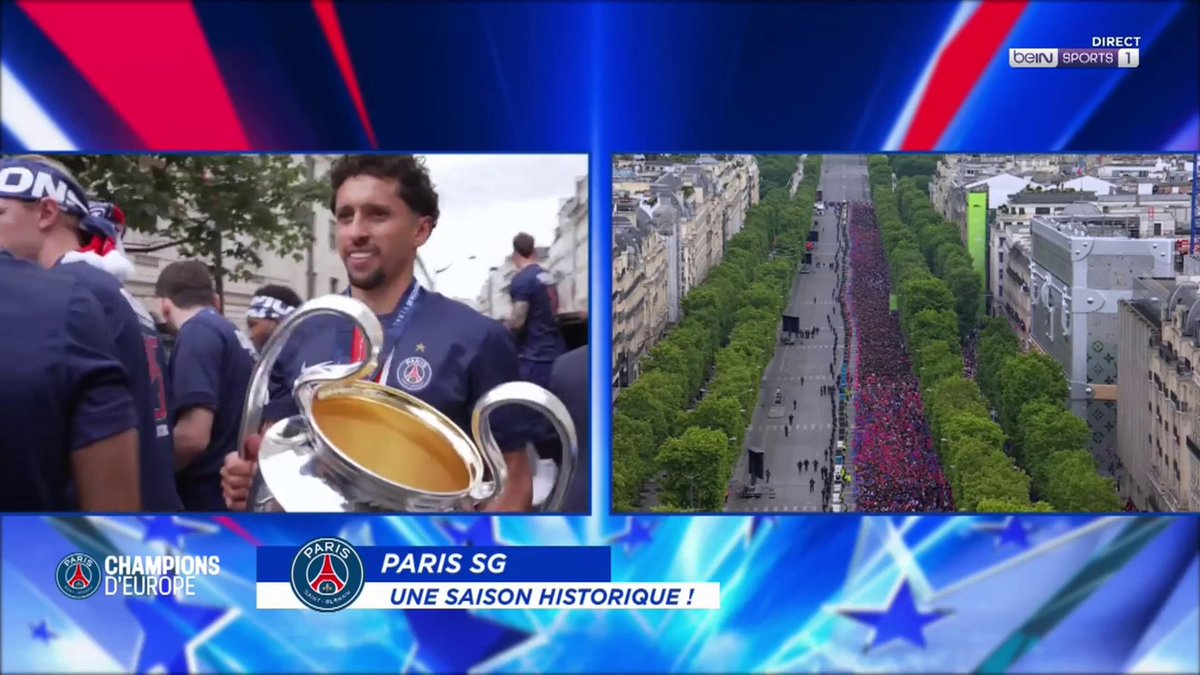 C'EST PARTI POUR LA FÊTE SUR LES CHAMPS ÉLYSÉES !!! 🎉❤️💙 Les joueurs sont à bord du bus impérial 🚌🤩 🎥 beIN SPORTS