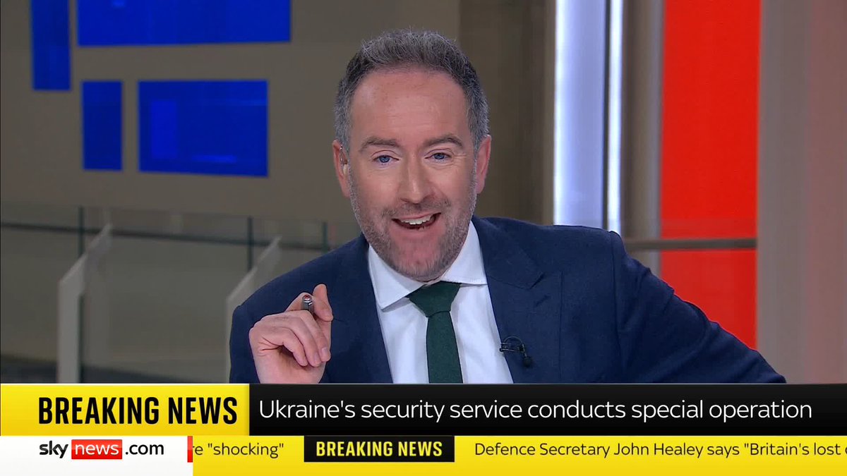 Look how happy the news reader is that Ukraine... NATO have launched a large scale attack on Russian bombers in mainland Russia. World War III is ever closer, he is sat in nuclear crosshairs, and he is smiling like a Cheshire cat.
