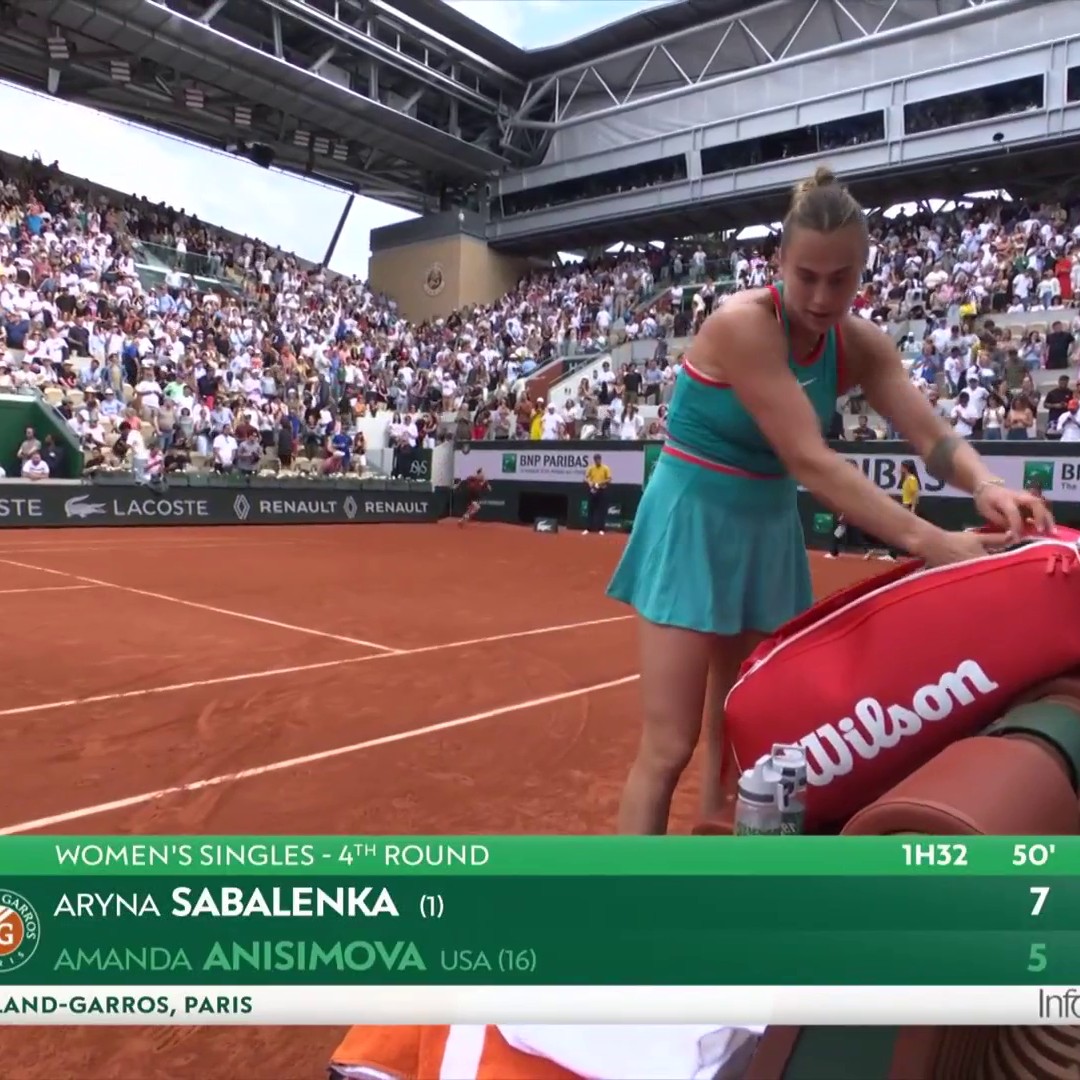 Sabalenka battles through 🔥 The number one seed beats Amanda Anisimova to reach the quarter-finals, for the tenth grand slam in a row 👏 #RolandGarros #Tennis #RG25