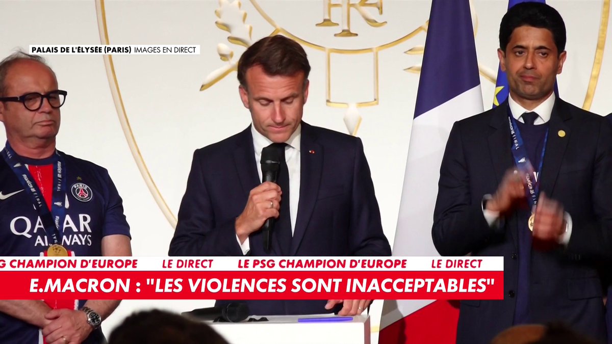 Emmanuel Macron, à propos des violences survenues partout en France en marge de la victoire du PSG en Ligue des champions : «Ces incidents sont très graves, inacceptables. La réponse de l'Etat sera à la hauteur. Nous poursuivrons, nous punirons, nous serons implacables»