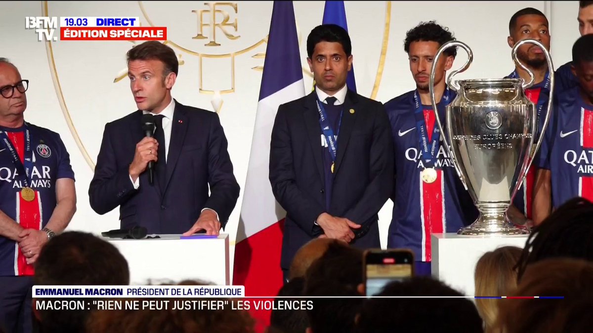 Les mots forts Emmanuel Macron face aux morts au blessés aux saccages pour condamner et être en empathie avec les familles. Remerciements aux forces de l’ordre collectivités. Pas un mot sur Retailleau. Il n’en mérite pas un, #PsgInter