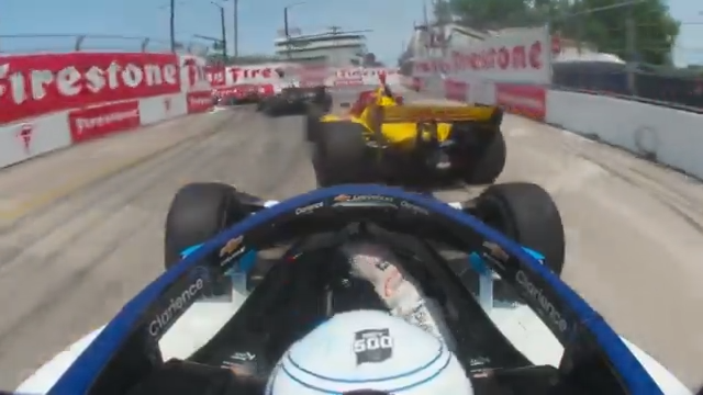 Alex Palou into the tires after contact from David Malukas. #DetroitGP