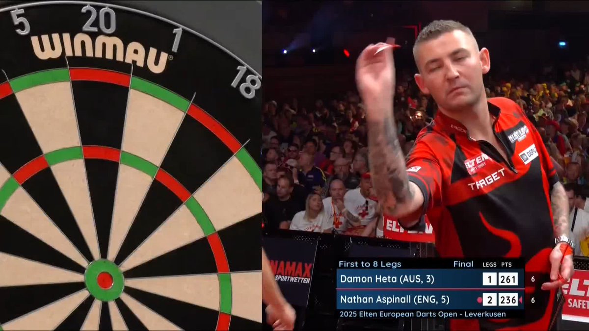 130 FROM HETA! Damon Heta nails the bull to draw level with Nathan Aspinall in the final! 📺 #ET8 | Final