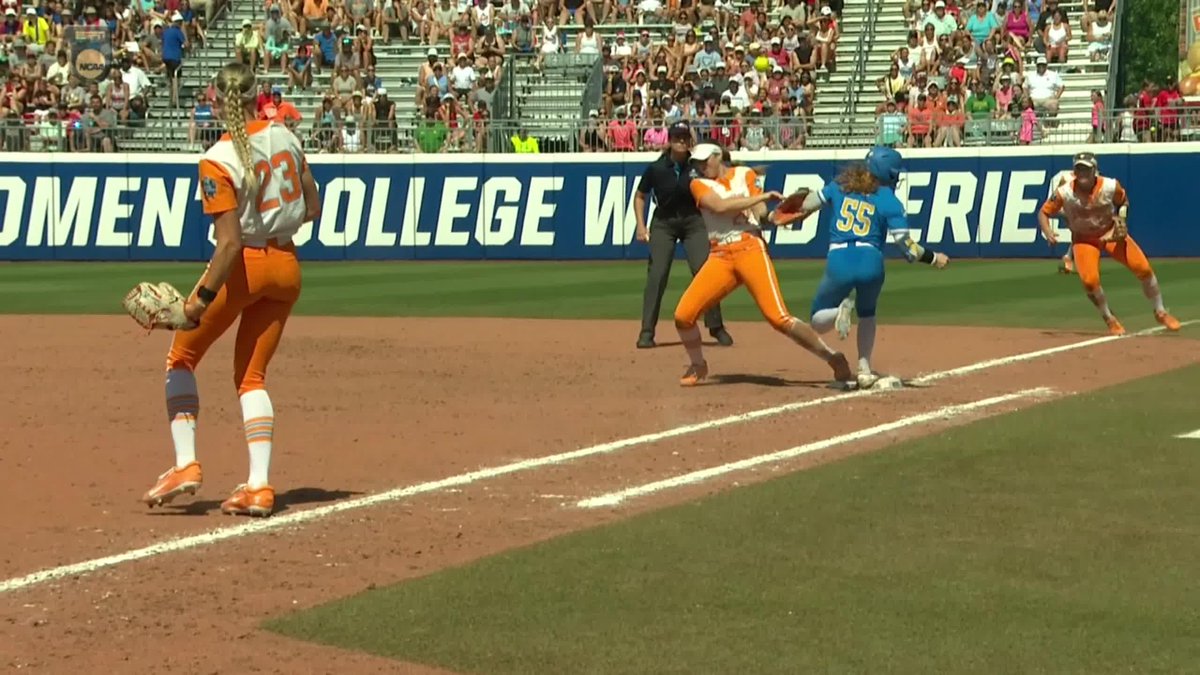 UCLA was called for runner interference which resulted in the Bruins' third out of the sixth inning.