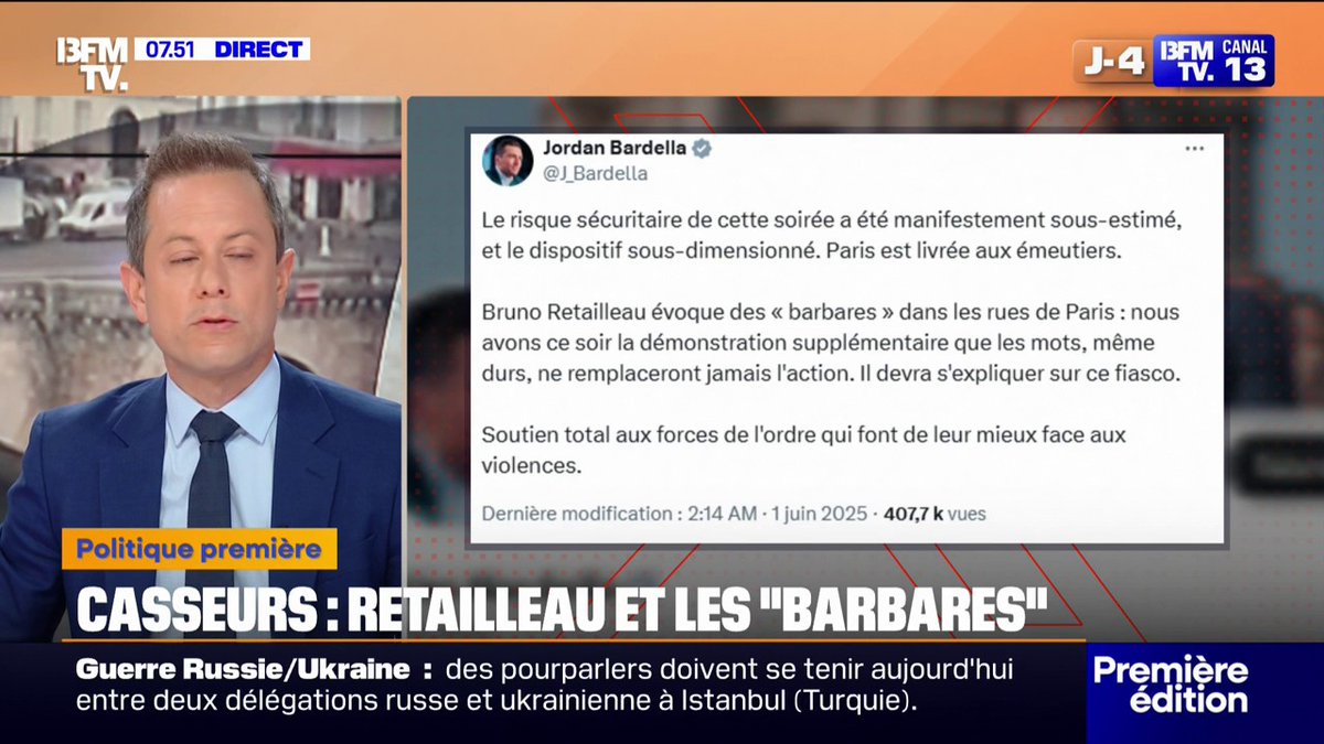 Débordements en marge de la victoire du PSG: "Bruno Retailleau est critiqué pour avoir qualifié les casseurs de 'barbares'" -Guillaume Daret