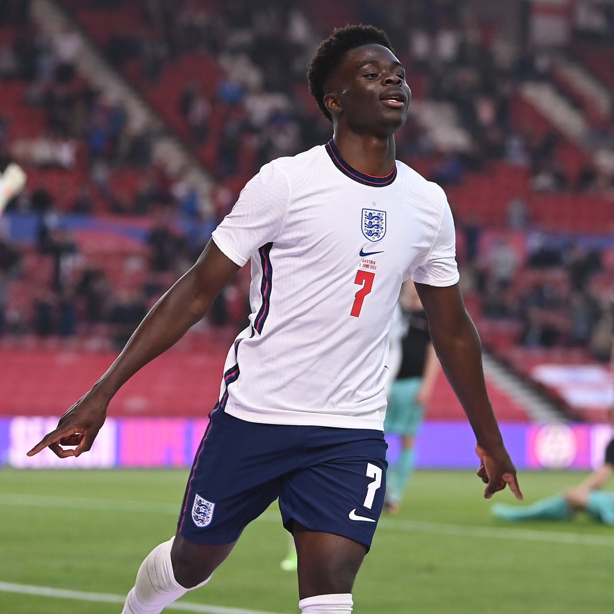 #OnThisDay in 2021 🗓️ Bukayo Saka scored his first goal for the #ThreeLions! ☝️