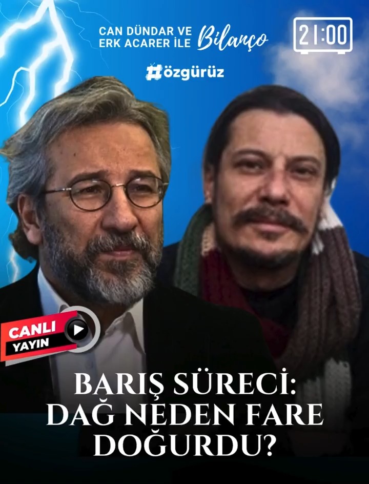 ⚡️ Barış süreci: DAĞ NEDEN FARE DOĞURDU. ❌ DEM cephesinde hayalkırıklığı, hükümet cephesinde fren. Sürece ne oldu? Neden duruldu? 📺 Can Dündar ve Erk Acarer bu akşam 21:00'da canlı yayında YouTube'da konuşuyor. Şimdiden destek olun: