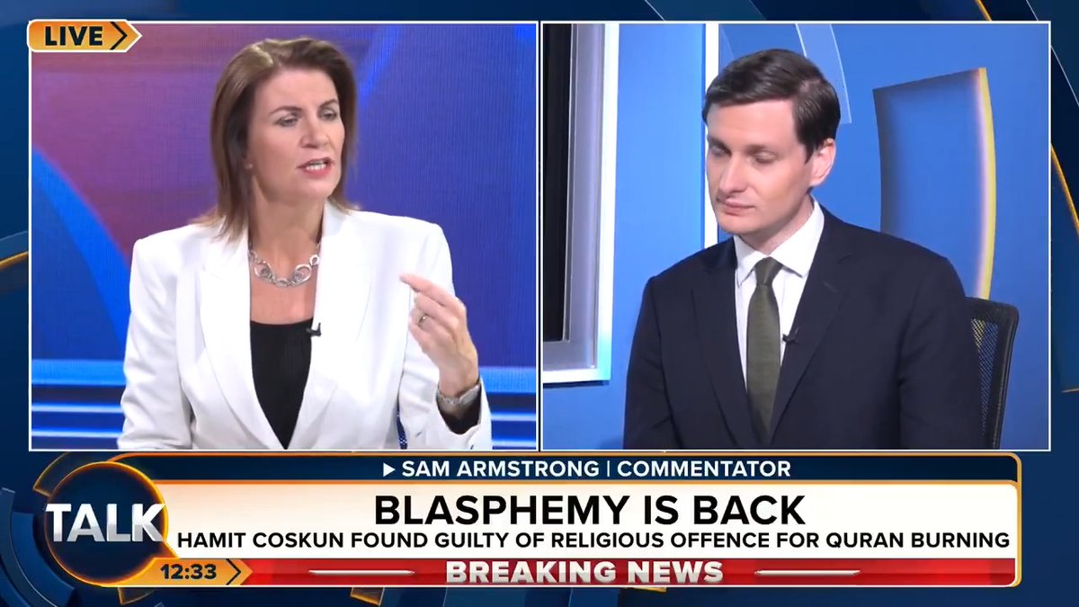 BREAKING: Hamit Coskun has been found guilty of a religiously aggravated public order offence after burning a Quran outside the Turkish consulate in London. Commentator Sam Armstrong: "We do now have a blasphemy law in this country!" Julia Hartley-Brewer