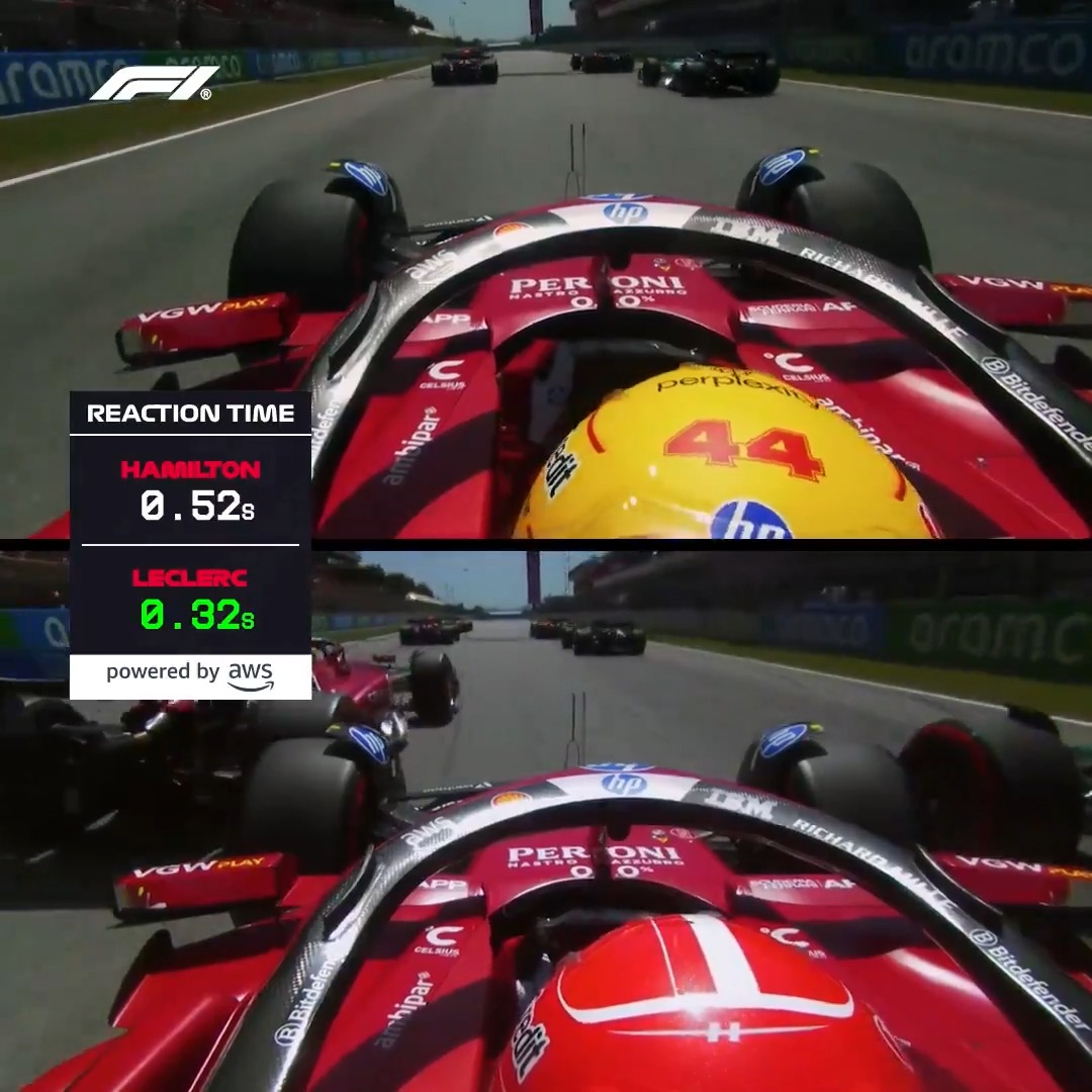That start from Charles! 🤯 We go onboard with Leclerc and Lewis Hamilton for the start in Spain, presented by Amazon Web Services 💪👀 #F1 #F1Insights #SpanishGP