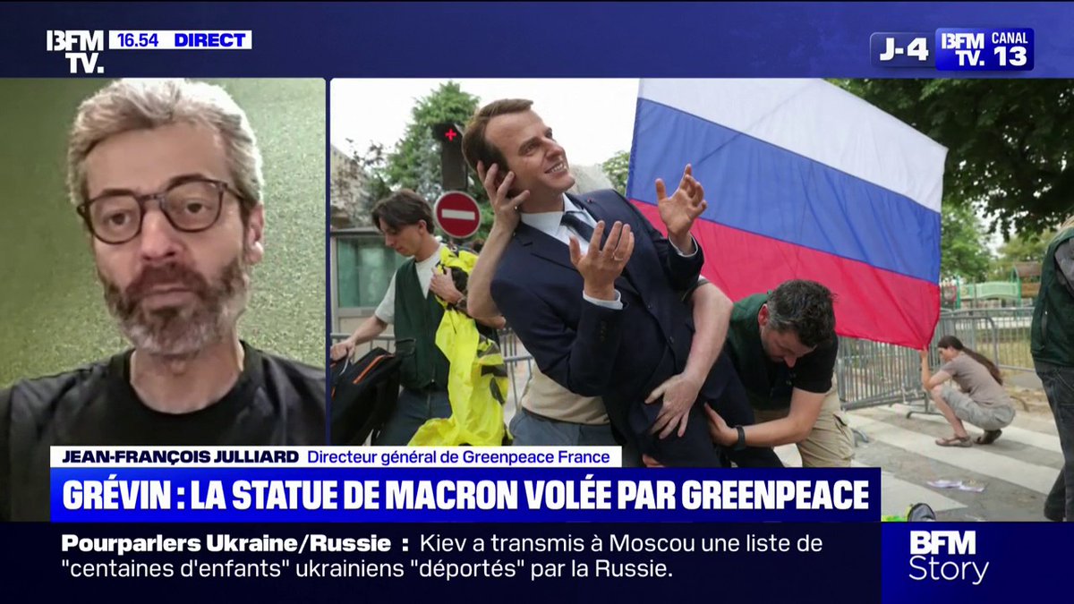 💬​ "Ce n'est pas un vol" Le directeur général de Greenpeace, Jean-François Julliard, s'exprime après "l'emprunt" de la statue d'Emmanuel Macron au musée Grévin