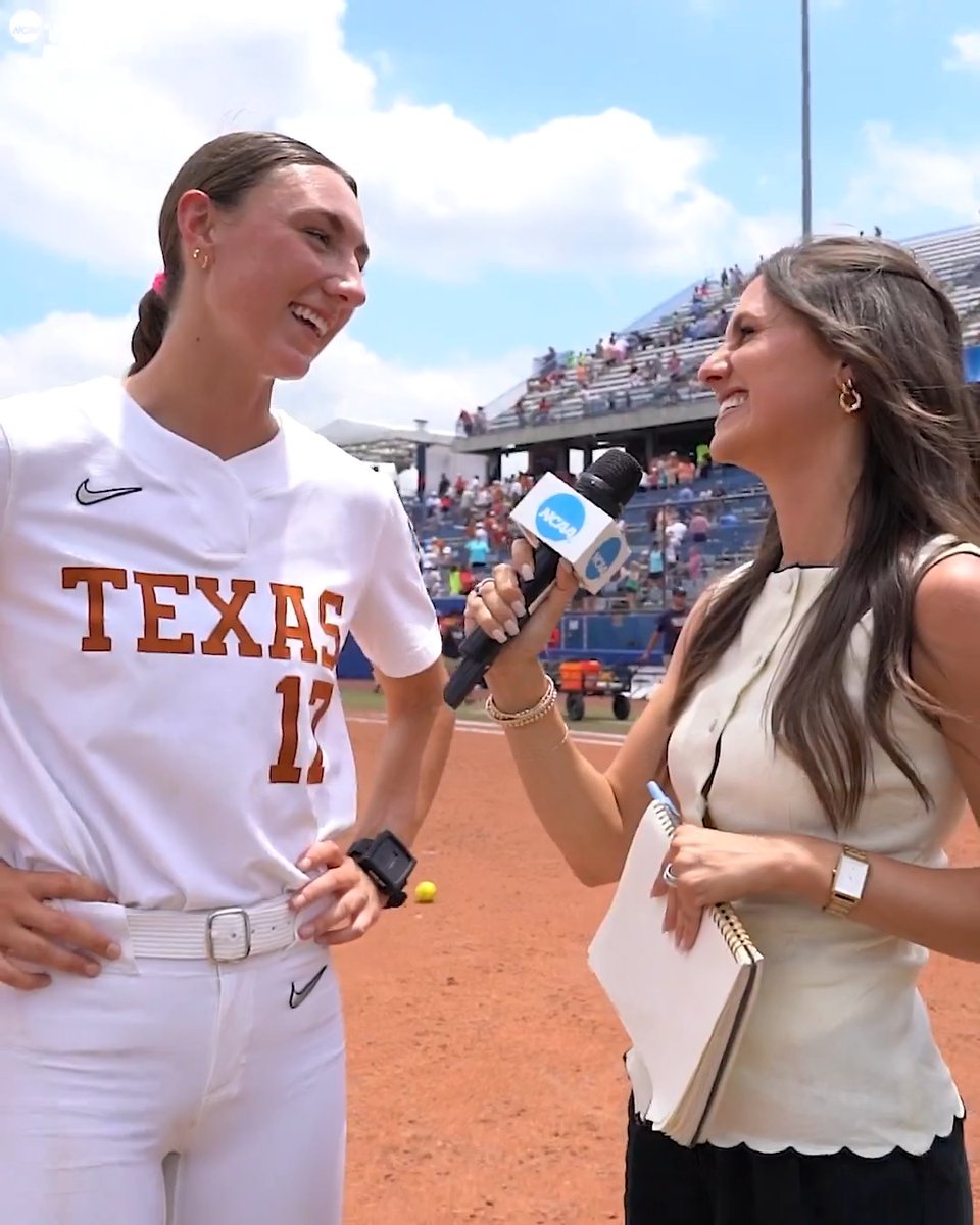 "It's going to take all of us... so just trusting each other." Texas Softball pitching was clutch today in a shutout win over Tennessee to head back to the #WCWS Finals. Teagan Kavan is with Michella Chester after the win.