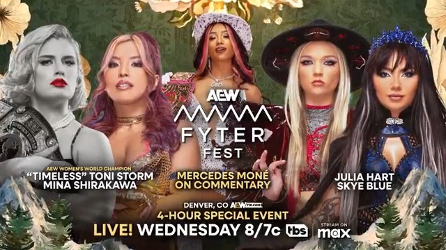 This Wednesday, 6/4 #AEWFyterFest 8/7c on TBS + MAX World Champion Toni Storm/Mina Shirakawa♡白川未奈 vs Skye Blue/@theJuliaHart Toni saved Mina from Skye + Julia’s attack! Toni + Mina team vs Julia/Skye in a tag match with TBS Champion Último Moné on commentary, THIS WEDNESDAY!