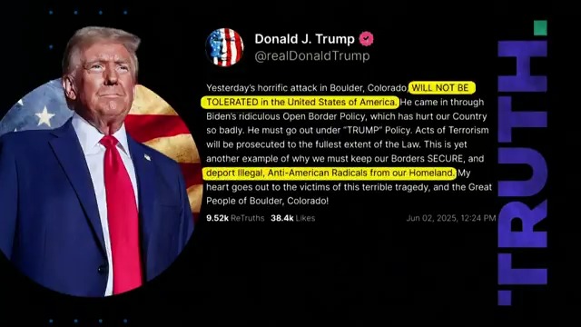 President Trump called the Boulder, Colorado attack an act of terrorism that "will not be tolerated in the United States." Officials said the suspect first arrived in the U.S. in August 2022, originally on a non-immigrant visa that expired in February 2023.