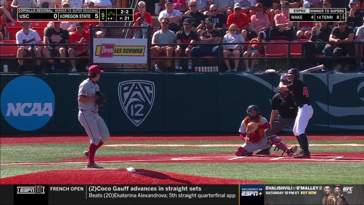 Trent Caraway has his fifth home run in the Regional, and is the first Beaver with five in an entire postseason. Live on ESPNU.