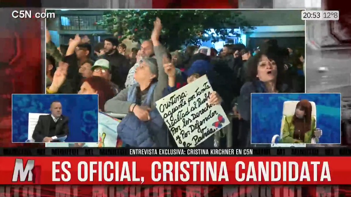 🚨 AHORA 🚨 Cristina Kirchner (Cristina Kirchner) confirmó que será candidata en la provincia de Buenos Aires. #CristinaEnM1 📲 Seguí C5N EN VIVO por 👉