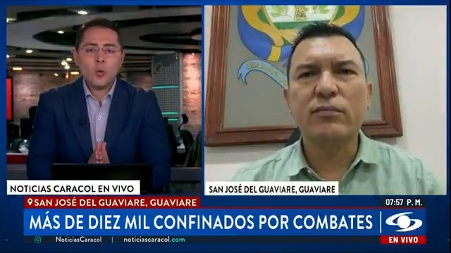 El alcalde de San José del Guaviare, en diálogo con Noticias Caracol en vivo, denunció que más de 10.000 personas están confinadas por los combates entre grupos al margen de la ley. Más en