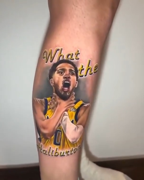 WTHaliburton⁉️🤣 Fan got a tattoo of the Hali choke celly 😅 (via kiraytattoos, h/t inkednba/IG)