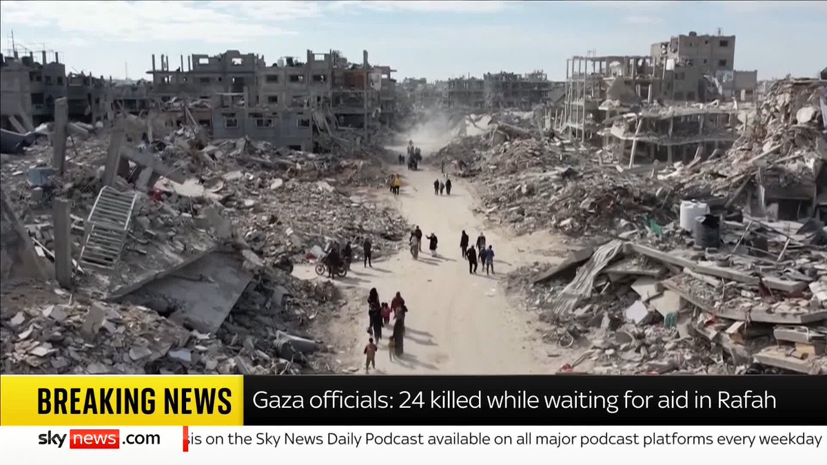 BREAKING: The Gaza health ministry says 24 Palestinians have been killed while waiting for aid in Rafah. 📺 Sky 501, Virgin 602, Freeview 233 and YouTube