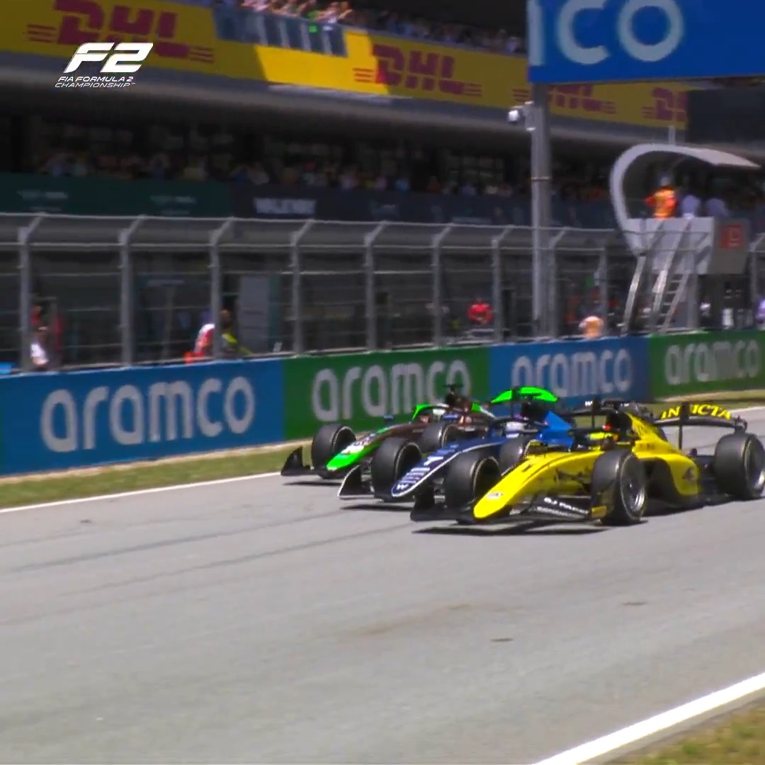 That's how you make a start 😲 Luke Browning with a fast getaway in the Sprint to take him into the lead of the race after starting in third 💨 #F2 #SpanishGP