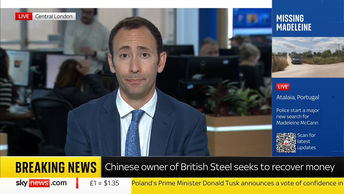 BREAKING: Chinese owner of British Steel seeks to recover money. 📺 Sky 501, Virgin 602, Freeview 233 and YouTube