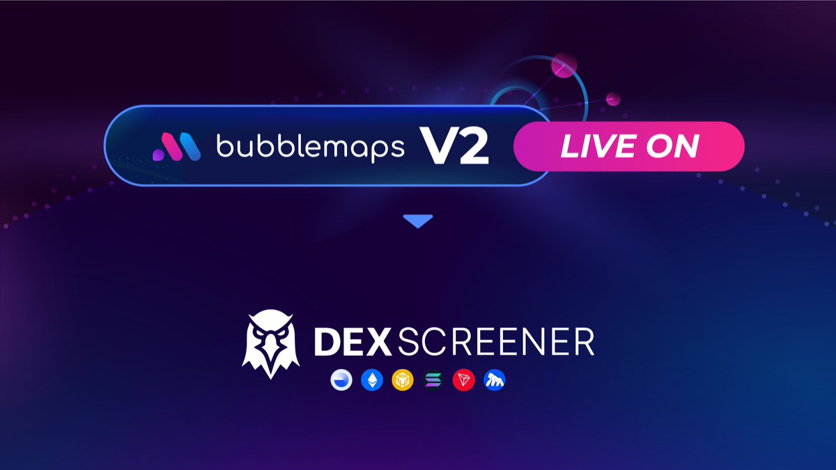 BUBBLEMAPS V2 LIVE ON DEXSCREENER We’re excited to share that V2 is now integrated on DEX Screener across all chains Featuring: > Magic Nodes > Real-time data > Historical mode