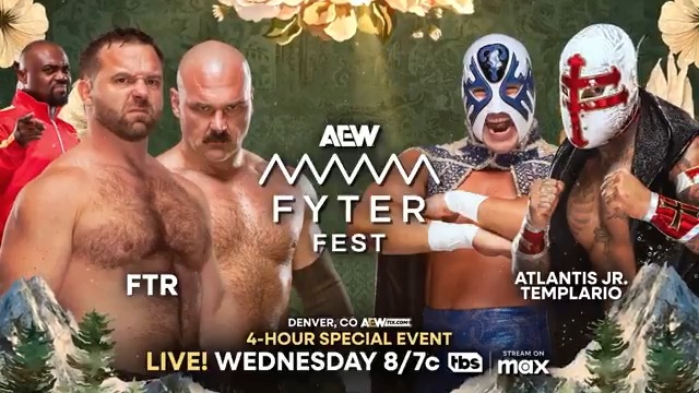 TOMORROW, 6/4 #AEWFyterFest 4-Hour Special LIVE, 8ET/7CT on TBS + MAX FTR vs Atlantis Jr. & Templario Dax FTR + Daniel “Cash” Wheeler came to blows on #AEWCollision with Atlantis CMLL + TEMPLARIO CMLL, and at #AEWFyterFest they’ll face off in tag team action, TOMORROW!