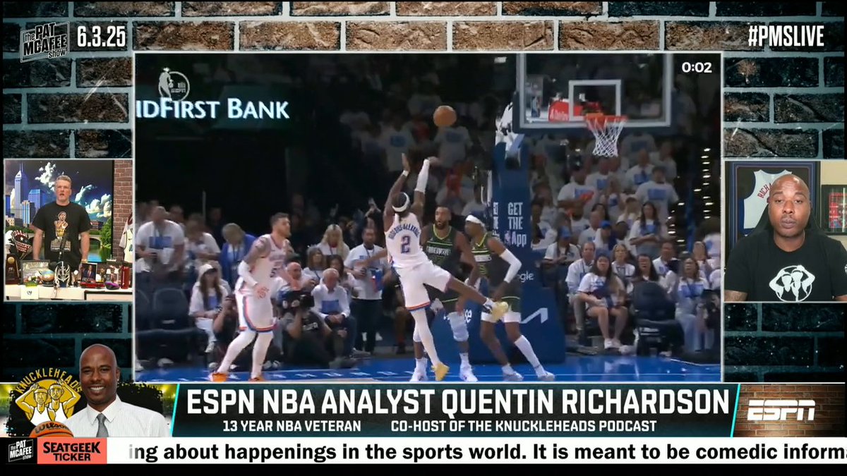 .Quentin Richardson says SGA will be a "handful" going into the NBA Finals 🥶 (via Pat McAfee)