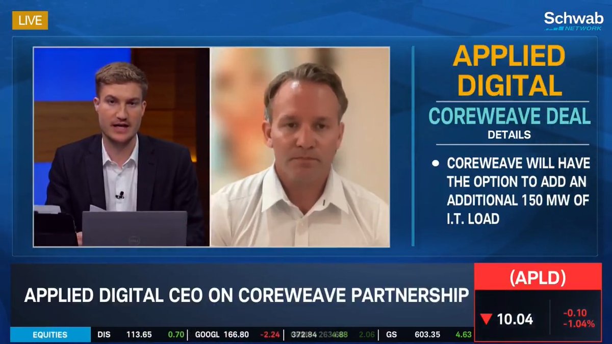 .Applied Digital CEO Wes Cummins shares more insights after his company and CoreWeave signed long-term lease agreements for AI data centers. $APLD expects $7 billion in rental revenue over an approximately 15-year period.