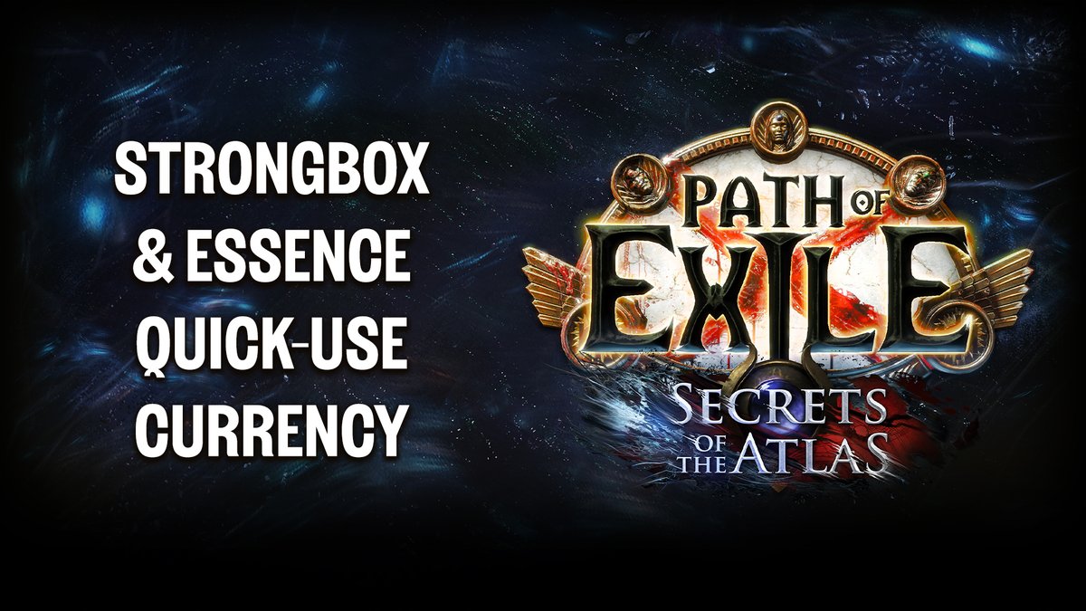 In the Secrets of the Atlas expansion Strongboxes and monsters imprisoned in Essence will display a set of buttons based on the currency you have in your inventory, and the state of the strongbox. Tune in to on June 5 (PDT) for GGG live!