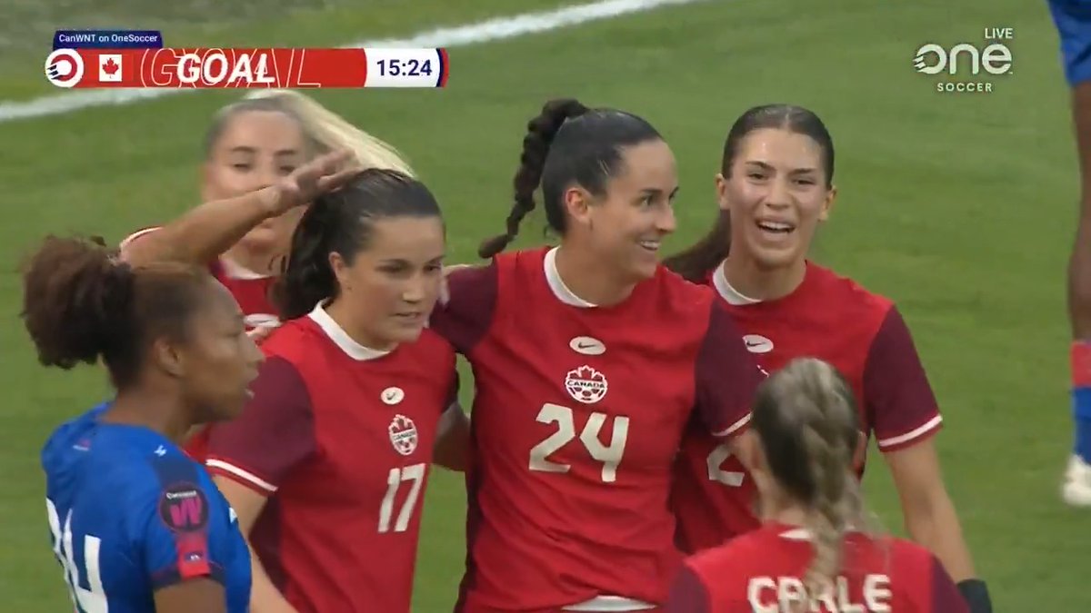 GOAL 🇨🇦 Evelyne Viens opens the scoring for the #CanWNT, heading the ball home after a great play from Jessie Fleming 🔥 🔴 Watch LIVE on OneSoccer