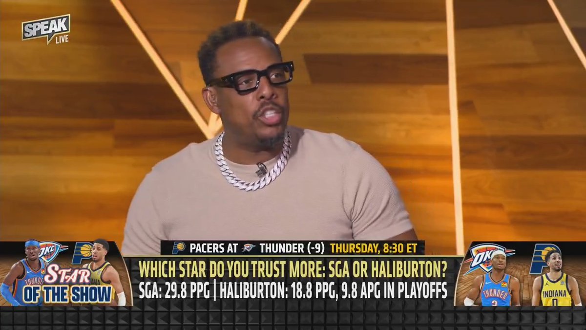 "[Tyrese] Haliburton. SGA is a scorer. They need him to score 30 points, 40... you don't rely on [Hali] to get you 30... he's gonna get you a 15 and 13 game and that can be enough for him to win." Paul Pierce on who he trusts more. (via Speak)