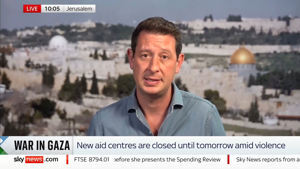 Gaza aid centres are set to close for the day after 27 Palestinians were killed waiting for aid in Rafah, according to the Hamas-run health ministry. Sky’s Alistair Bunkall has the latest. 📺 Sky 501, Freeview 233 and YouTube