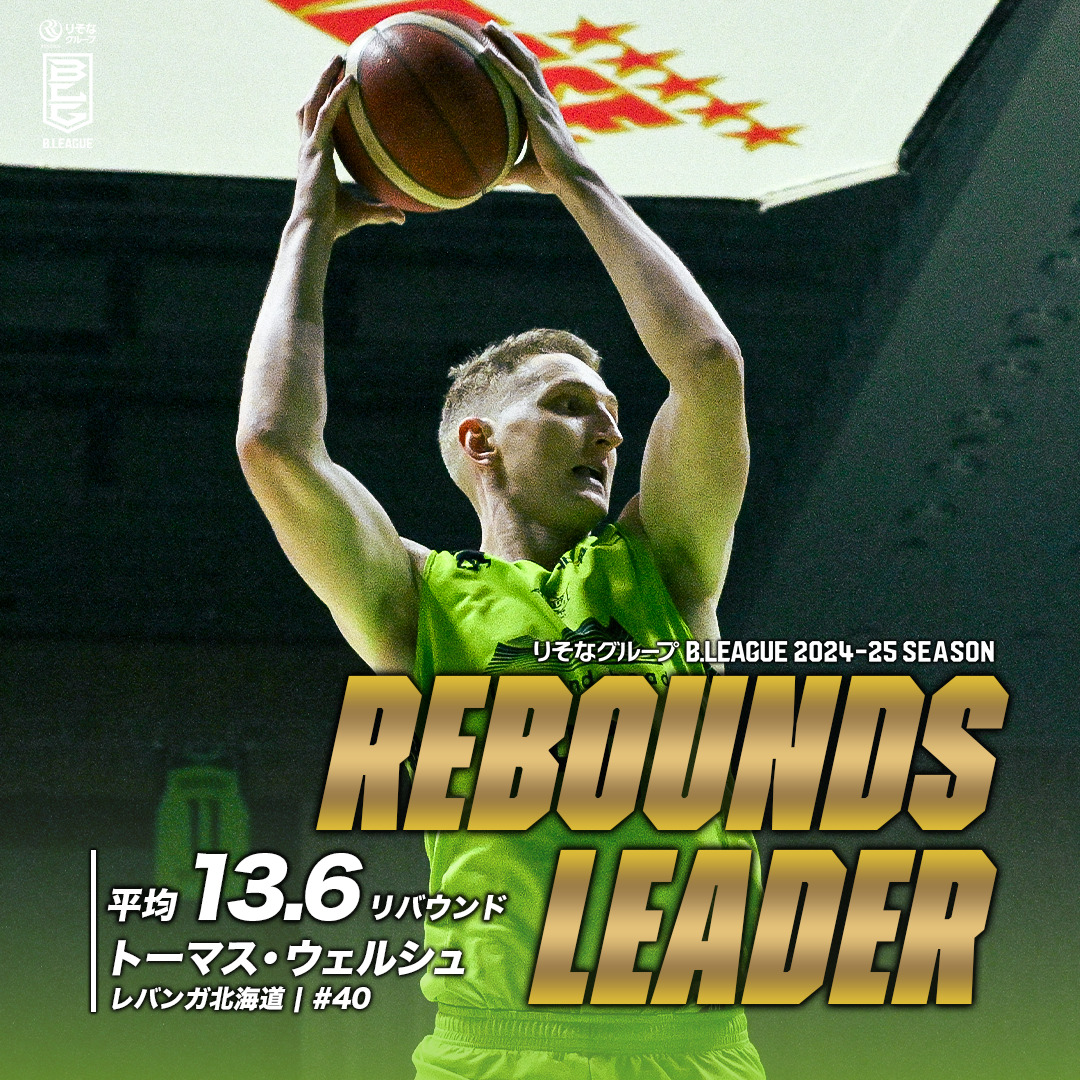 チームのためにボールを取り続ける🏀 他を寄せ付けない圧倒的成績でリバウンド王獲得👑 北海道#40 トーマス・ウェルシュ(C|213cm) Thomas Welsh レバンガ北海道 #Bリーグ #りそなグループ